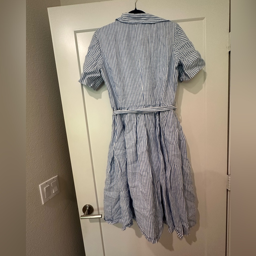 Brooks Brothers Linen Dress with Blue and White Stripes - Picture 3 of 4